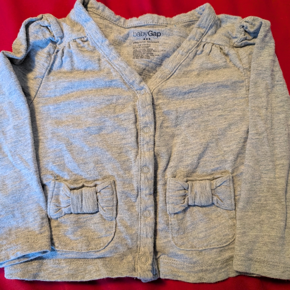 BabyGap Gray Cardigan with Bow Pockets